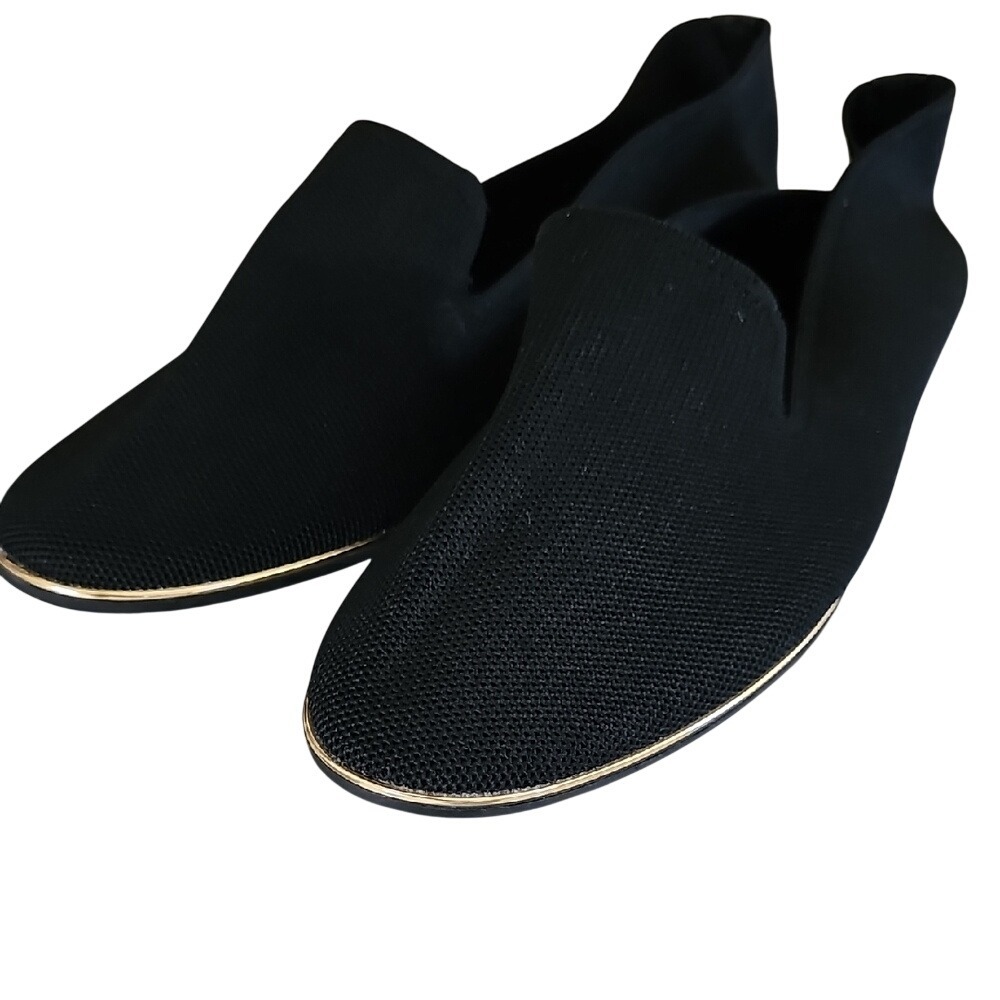 Andiamo Elegant Black Women's Flat Mesh Loafers with Gold Trim 11W